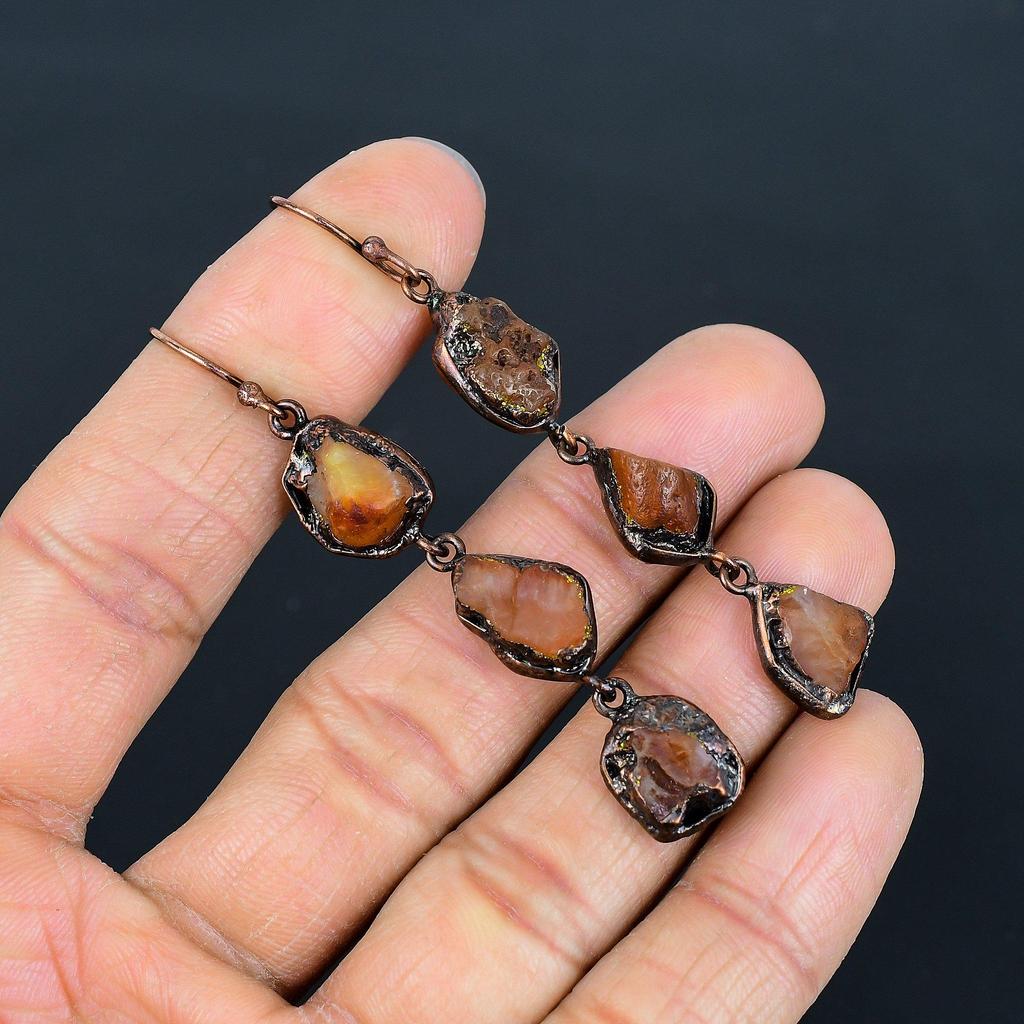 Carnelian Copper Electroformed Earrings, Handmade Gemstone Earrings Jewelry, Gifts For Wife Brand New Earrings