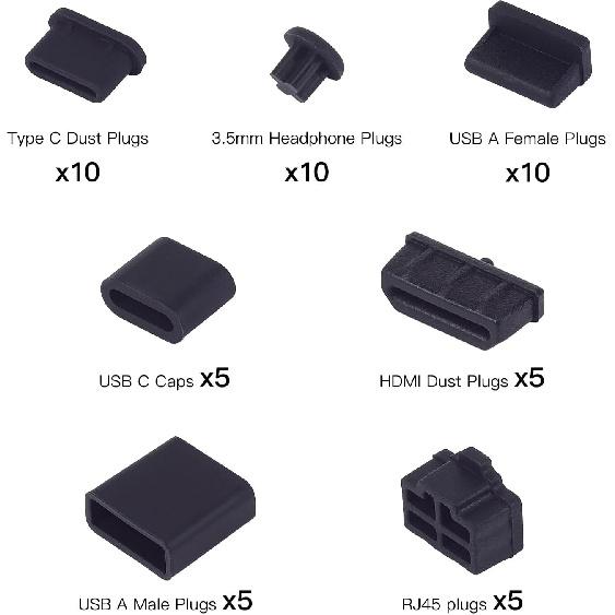 50 Pcs 7 Types USB Port Cover, Silicone USB C Port Dust Plugs Cap Cover for USB A Female/Male, USB C Cap, 3.5mm Headphone, HDMI, RJ45 Ethernet