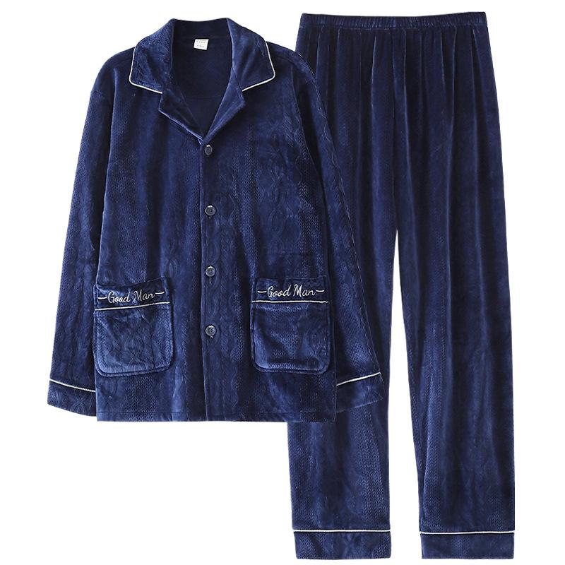 Pajamas Men'S Autumn And Winter Fleece Thickened Warm Coral Fleece Island Fleece Homewear Suit Men'S