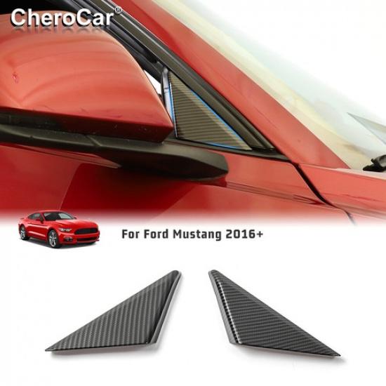 Carbon Fiber Front Door Window A Pillar Triangle Cover Trim For Ford Mustang 16+