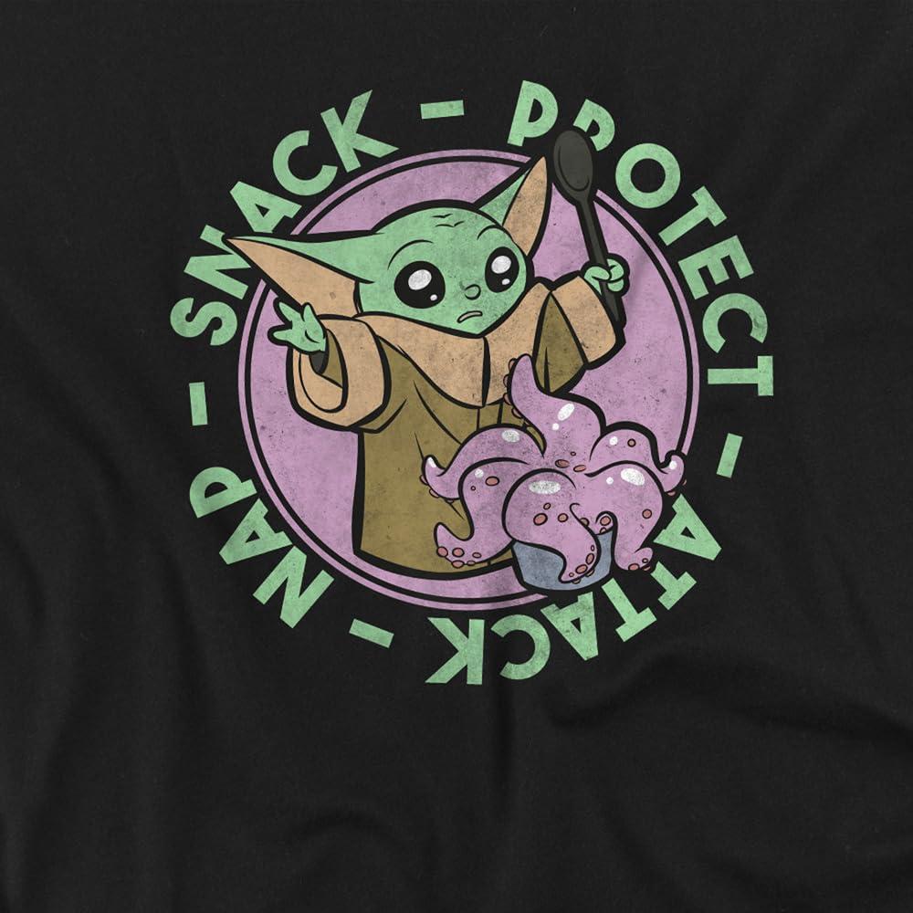 Star Wars: The Mandalorian Mens Protect Attack Nap Snack Grogu T-Shirt