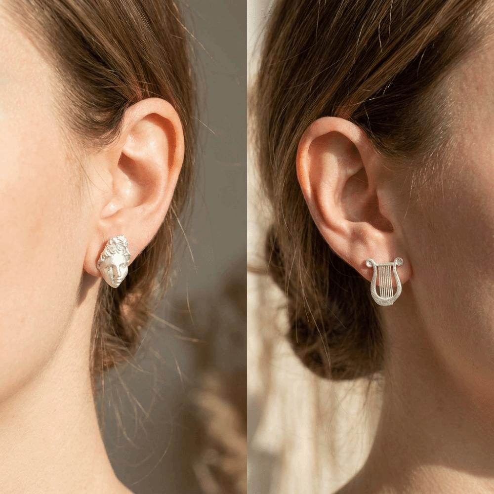 Retro Artistic Geometric Earrings Gothic Mask Asymmetrica Apollo Lyre Earrings Date Night