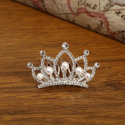 Children'S Crown Shiny Princess Tiara Crown Hair Accessories White Pearl Rhinestone Comb For Children Party Girls