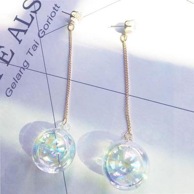 Orecchini a Sfera di Vetro Trasparente - Ispirati alla cantante Angela Chang, Design Semplice ed Elegante a Sfera d'Acqua Lunga.