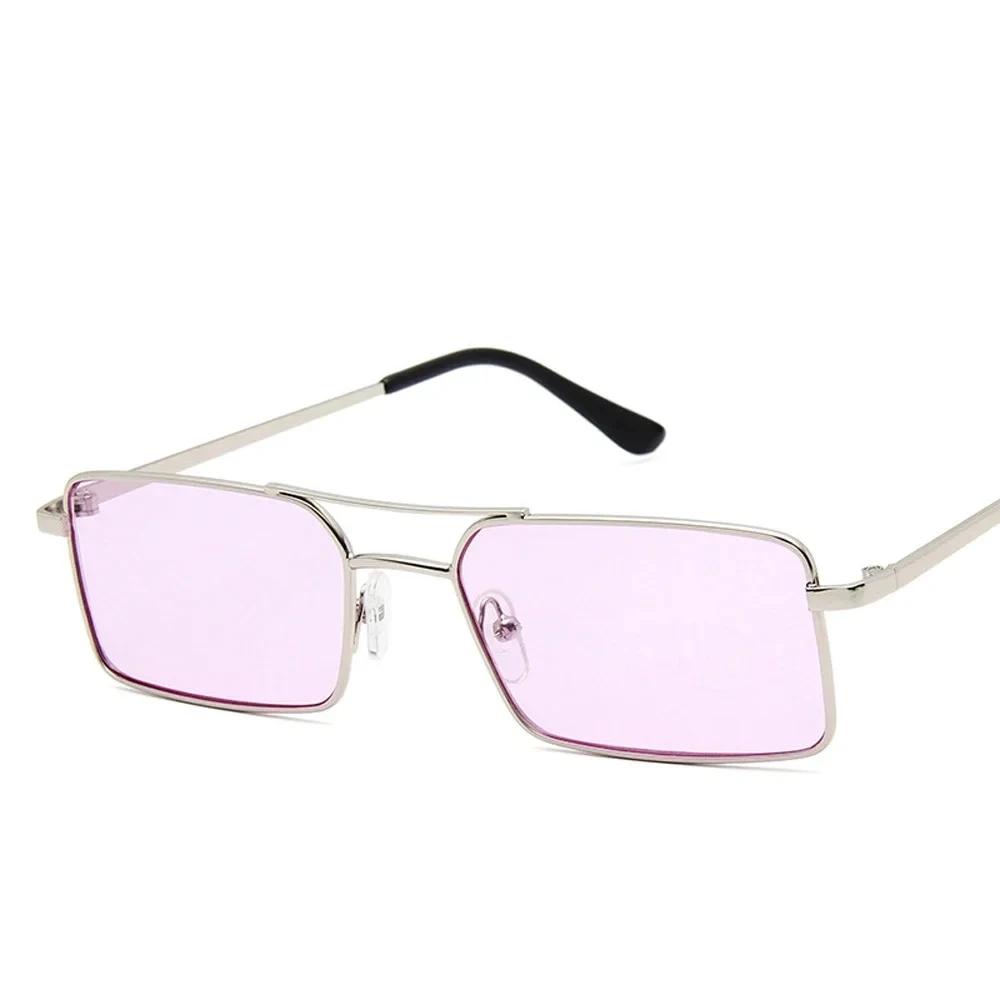 

Square Women Sunglasses Alloy Metal Small Frame Clear Double Bridge Vintage Chic Female Shades Red Yellow Unisex Sun Glasses As Picture