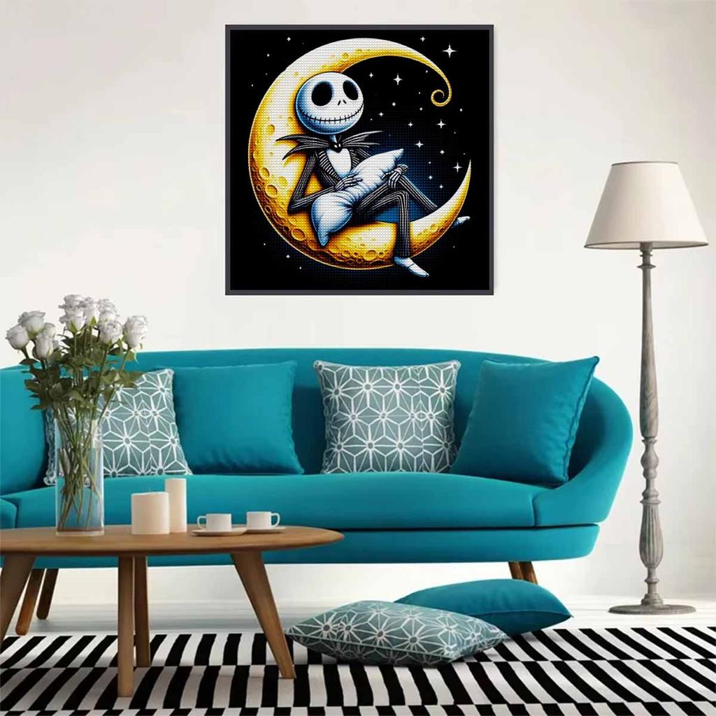 5D DIY Diamond Painting Decorative Skeleton on The Moon Full Round Drill Scenery Diamond Embroidery Cross Stitch Kits Home Decor Gift
