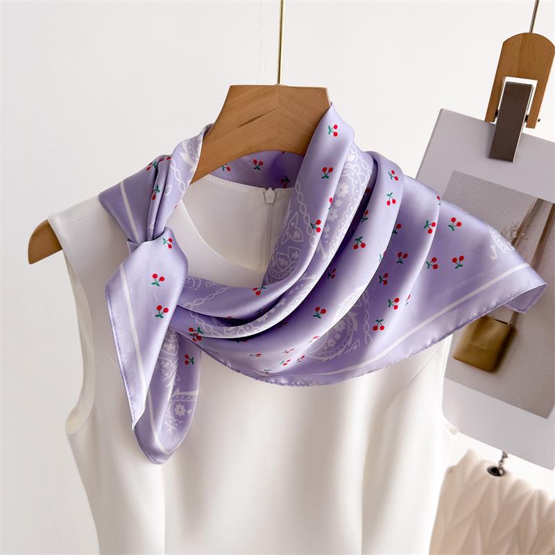 Elegant Spring Floral Silk-Blend Square Scarf - Headscarf & Neck Protection Neckerchief for Women
