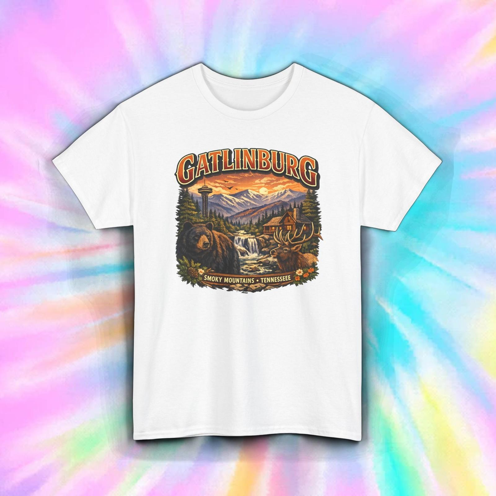 Gatlinburg TN Smoky Mountains Bear Deer Cabin Vacation Graphic Tee S-5XL XXL