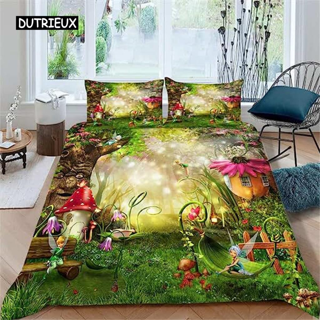 Butterfly Duvet Cover Fantasy Dream Enchanted Forest Theme Bedding Set Floral Comforter Cover Women Girls Gifts Flower Mushroom
