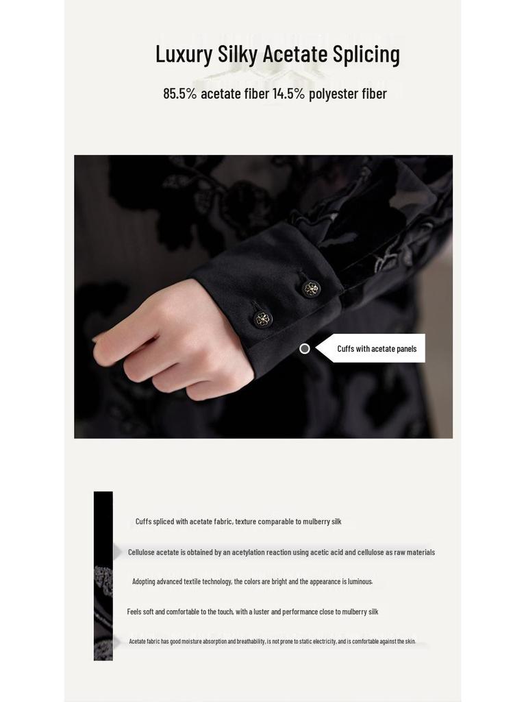 2025 Early Autumn Women's Slimming Burnout Silk Velvet Crew Neck Long Sleeve T-shirt