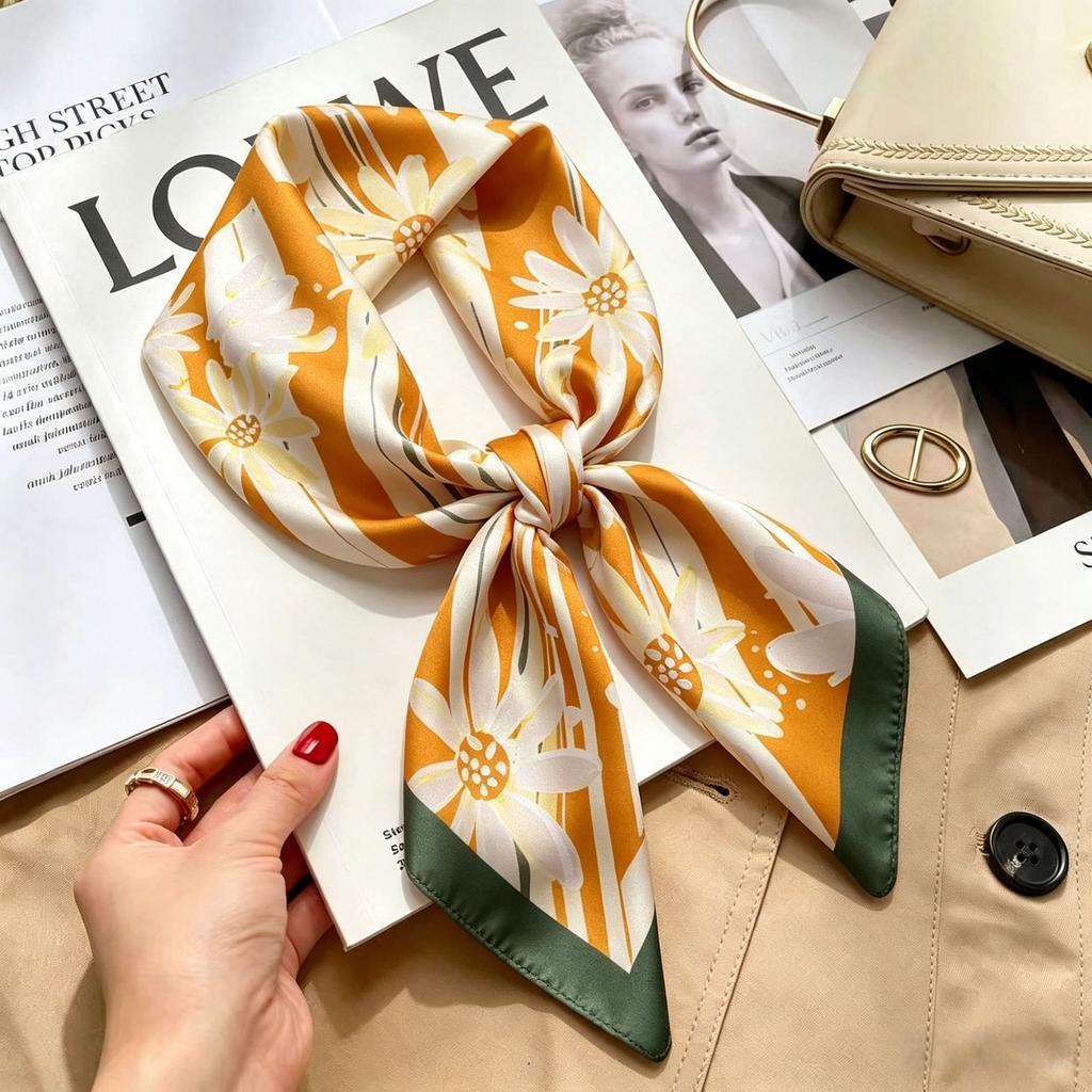 Simple temperament Spring and summer female imitation silk scarf versatile Korean version casual small square scarf neck protection decorative scarf