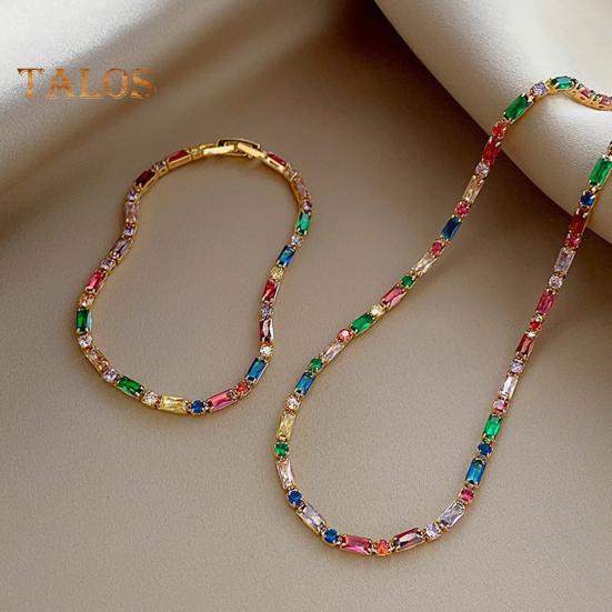 Retro Style Necklace Bracelet Colorful Cubic Zirconia Choker Necklace Women Bracelet Wedding Party Formal Jewelry