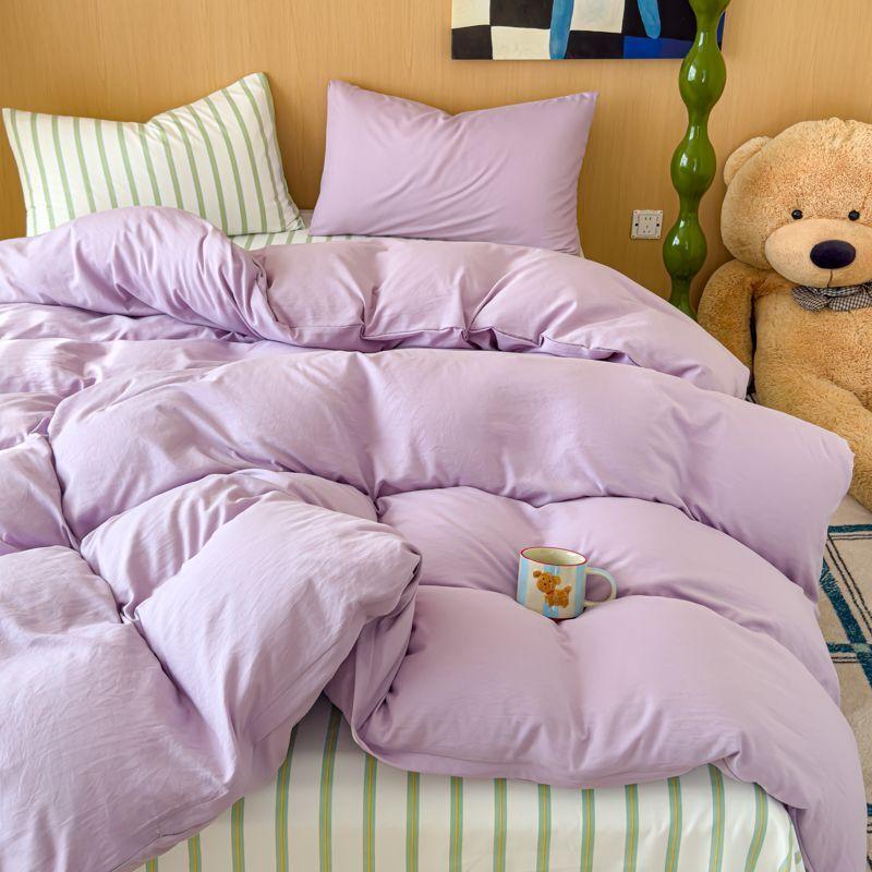Ins Minimally Purple Striped Bed Sheet Set Bedding Set  Four Piece Set Student Quilt Set Girl Heart Dormitory Three Piece