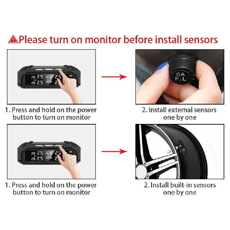 Solar TPMS Car Tire Pressure Alarm Monitor System Tyre Temp Digital Display Auto Security Alarm Systems with 4/6 sensors 8 BAR