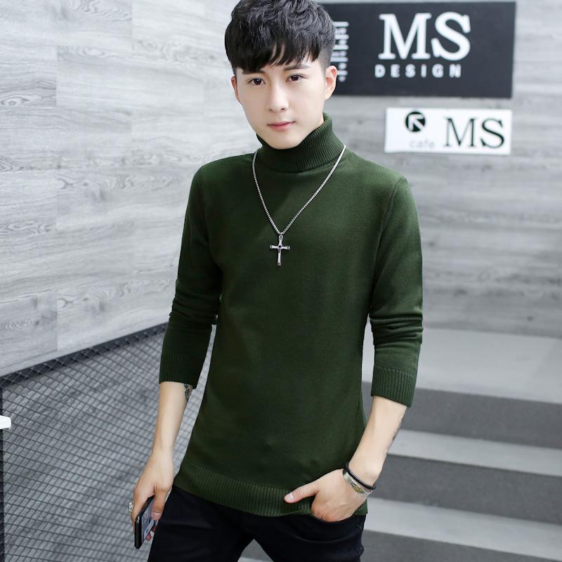 Fine Youthful Fashion Sweatwear Mens Anti-pilling High Quality Knitted Turtleneck Sweater Slim Fit Long Sleeve Pullover Solid Color Trend Men Clothing