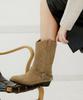Komorebi Museum Km281 Handmade Suede Western Buckle Mid-Calf Boots | 2 Colors