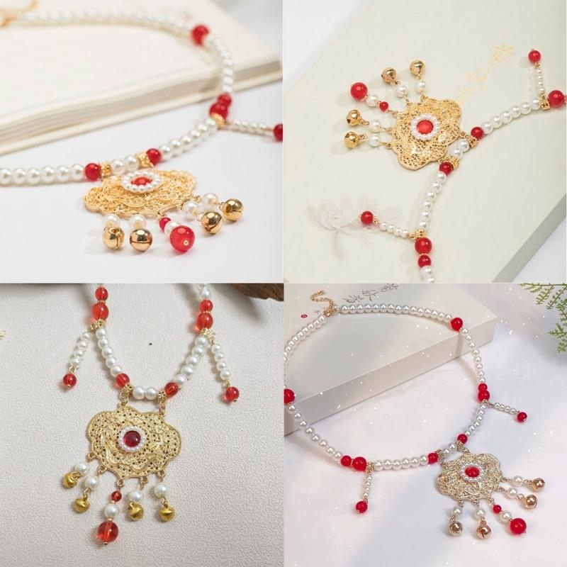 Stylish Chinese Necklace with Ancient Bell Pendant Intricately Crafted Necklace Accessory Perfect for Hanfu Enthusiasts