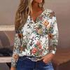 Damen T-Shirt mit Blumenmuster V-Ausschnitt Langarm Reguläres Oberteil Basic T-Shirt Alltags-Wochenend-Mode Knopf
