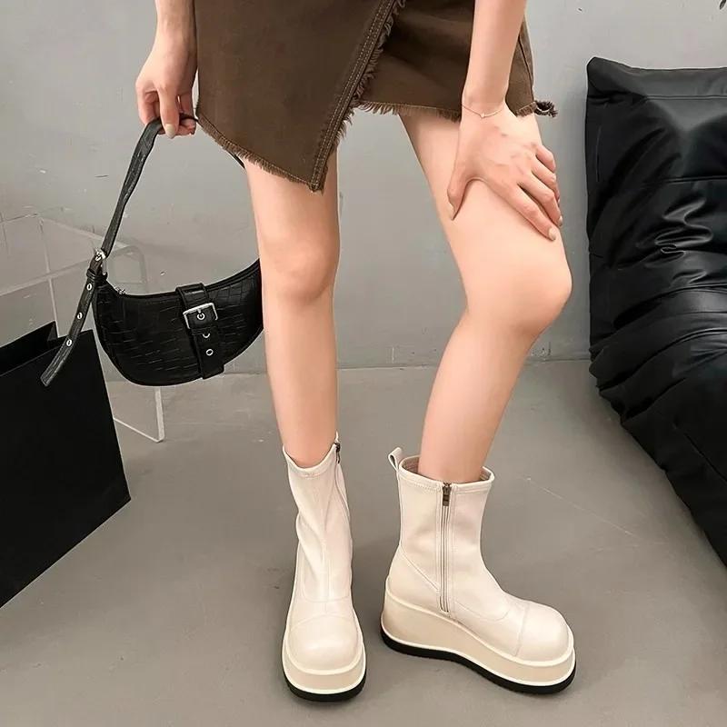 Small Platform Wedge High-Thigh Boots Women'S Autumn And Winter New Stretch Skinny Boots Super High Heel