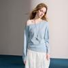 Sancai 2025 Autumn Asymmetrical Off-Shoulder Knit Pullover