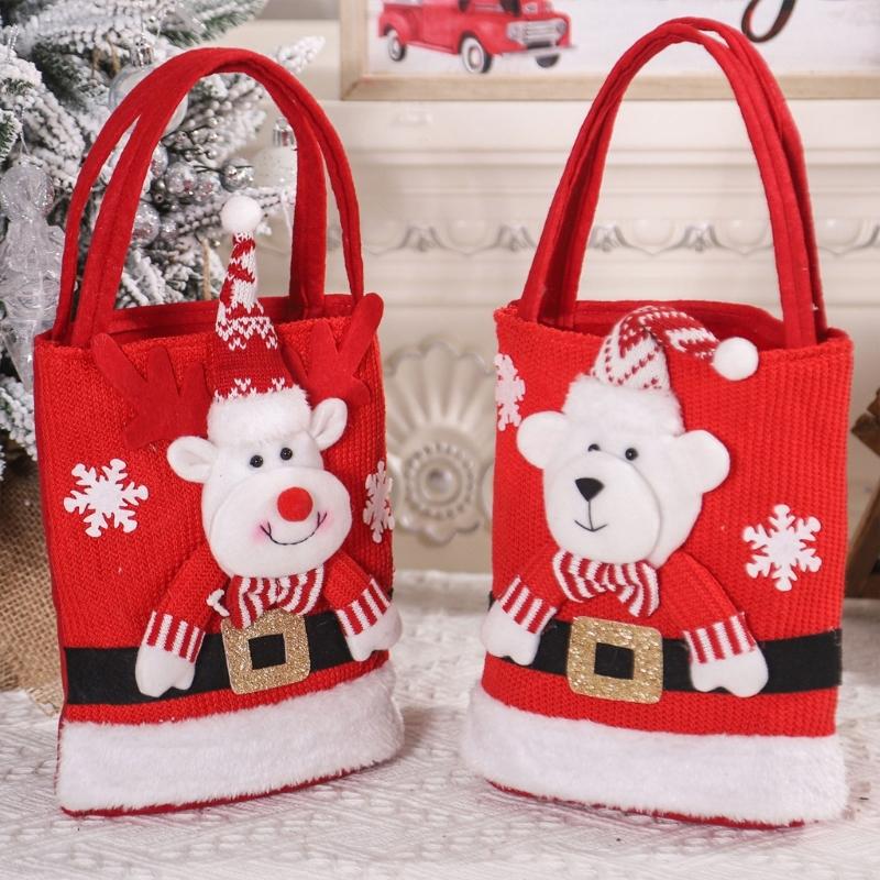 Festliche Filz-Geschenktasche mit Weihnachtsmann- und Schneemann-Motiven Süßigkeitentüten Geschenk für Weihnachtsverpackung