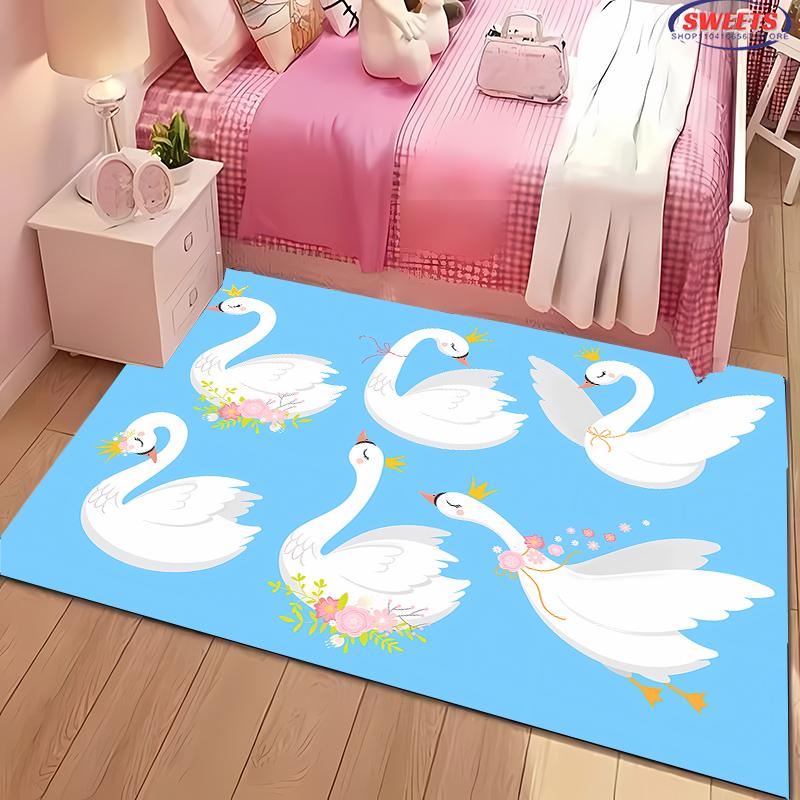 3D Printing Cute Swan Large Area Carpet for Living Room Cartoon Children's Bedroom Sofa Doormat Kitchen Floor Rug Anti-slip Mat