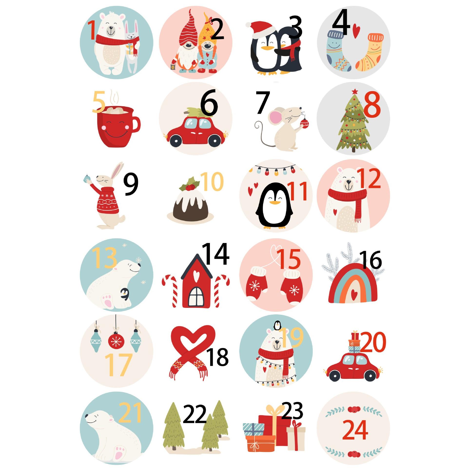 

24 шт./лот, Рождественский Адвент-календарь, номер, ПВХ, уплотнительная наклейка на Новый год, Рождественский мешок для конфет, подарочная коробка, фирменная этикетка, уплотнительная наклейка