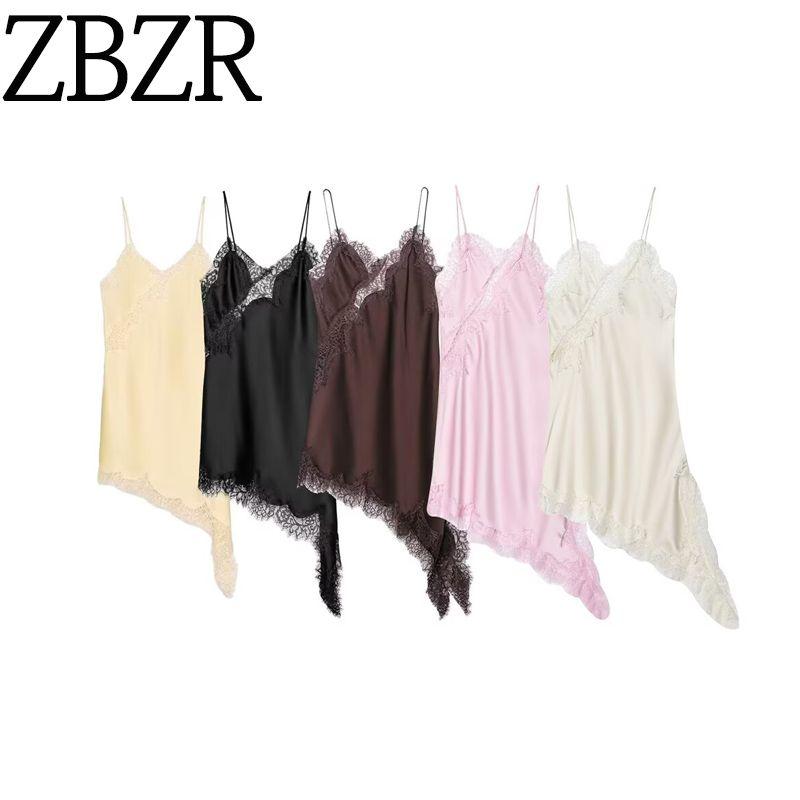 Za Export New Arrival Women's Clothing ZR Fashion Style Fashion Lace Patchwork Asymmetric Sling Dress 5919200