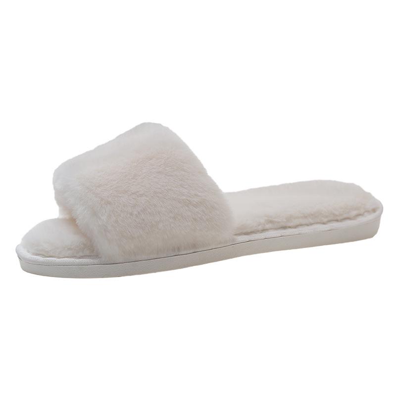 Plus Size Fluffy Rabbit Fur One-Strap Flat Bottom Slippers