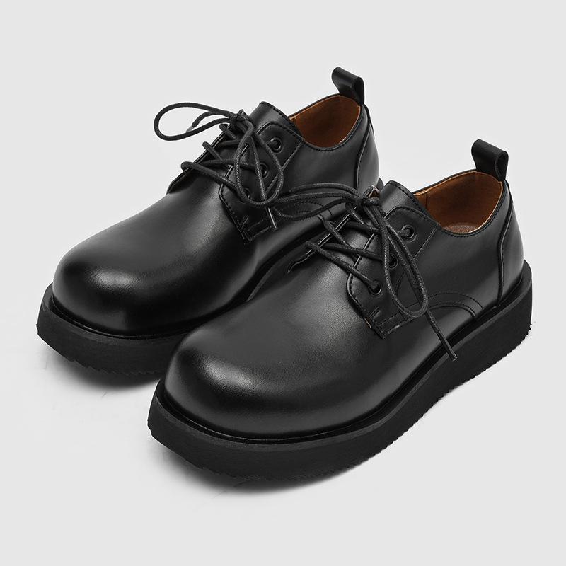Men's platform heightening derby shoes, autumn casual microfiber upper shoes, brown H