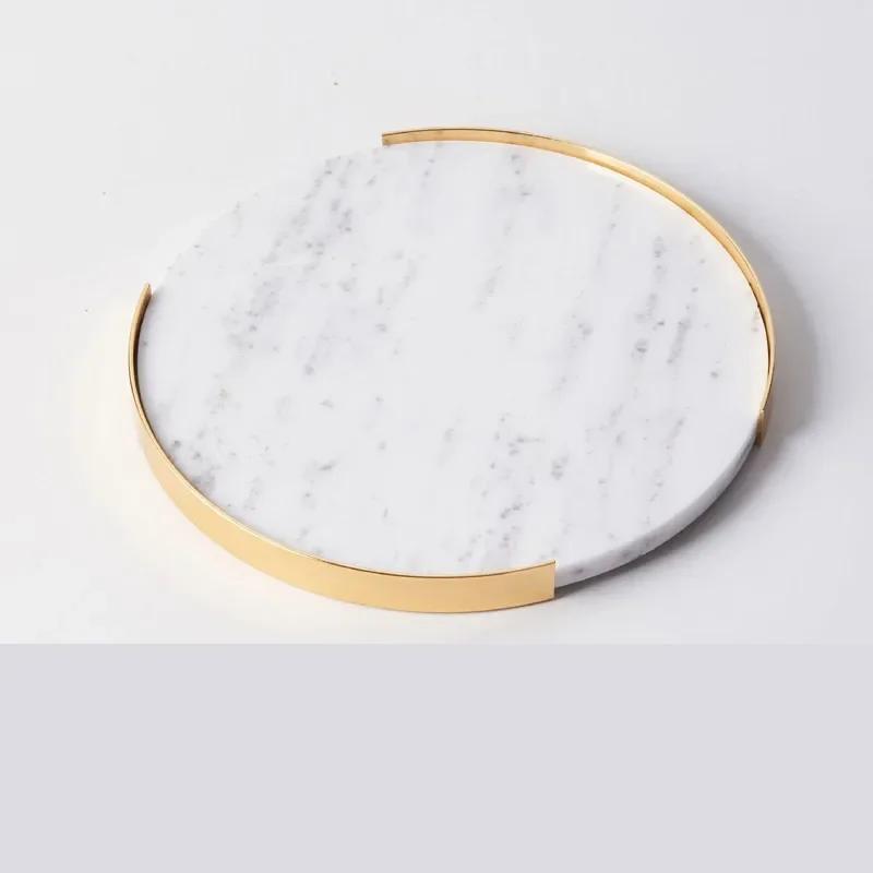 Vassoio Portaoggetti per Gioielli Cosmetici Dorato Nordico Vassoio Rotondo Portaoggetti Decorazioni da Tavolo Decorazioni Soggiorno Vassoio in Marmo di Lusso Leggero