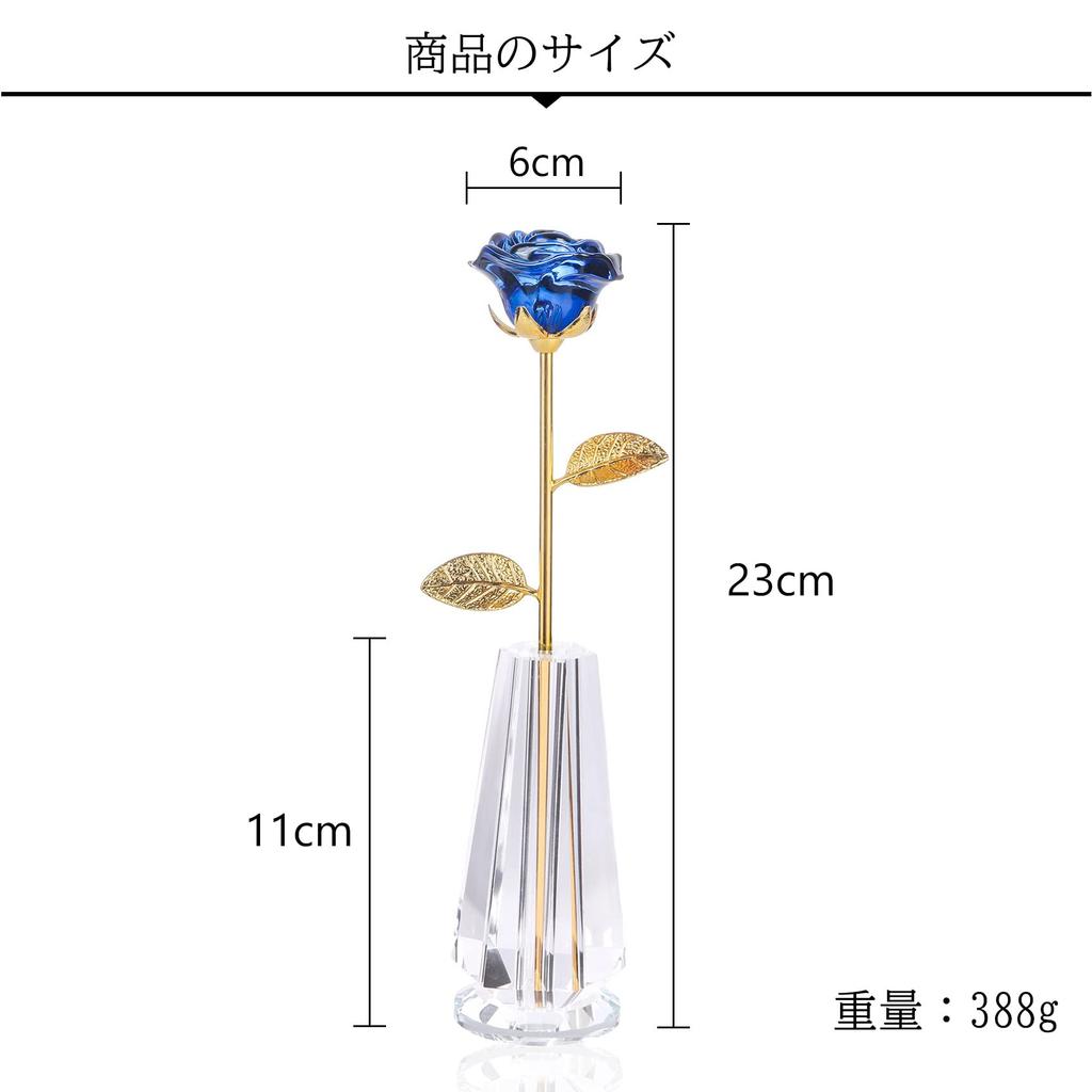 A popular wedding anniversary gift for your wife or girlfriend. [Authentic] K9 Crystal Rose Flower, Never Withers & Crystal Vase Stand (Blue)
