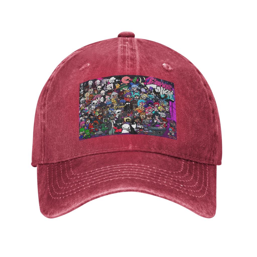 FNF Bad Time Trio Friday Night Funkin Game Washed Denim Cap Casual Baseball Caps Adjustable Hat Summer Unisex Baseball Hats