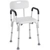 Shower Chair Ergonomic Shower Seat Adjustable Height Non-Slip Feet Removable Backrest Armrests Max. Load 136 Kg Aluminum HDPE White
