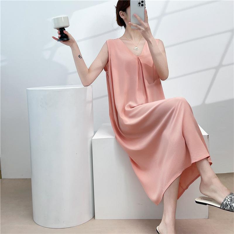 Cotton and silk sleeveless nightdress women's summer thin floral new super good-looking dress medium and long small fresh loungewear