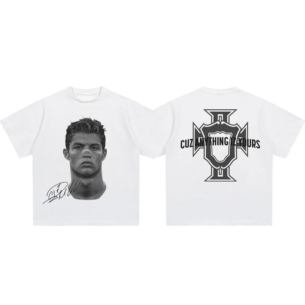 Cristiano Ronaldo Neymar Star del Football Americano Stampa Cotone Maglietta a Maniche Corte Abbigliamento Donna Stampa Moda Uomo T-shirt Oversize