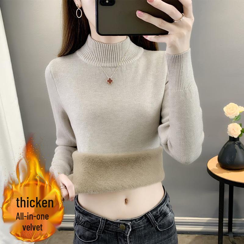 

Уютный флисовый женский свитер с полувысоким воротником - Большой размер, корейский стиль, вязаный пуловер XL (Recommended 125-135kg)