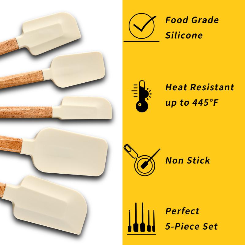 5Pcs Cream Cake Silicone Spatula Wooden Handle Baking Pastry Scraper Blenders Non-Stick Kitchen Dessert Baking Spatula Set