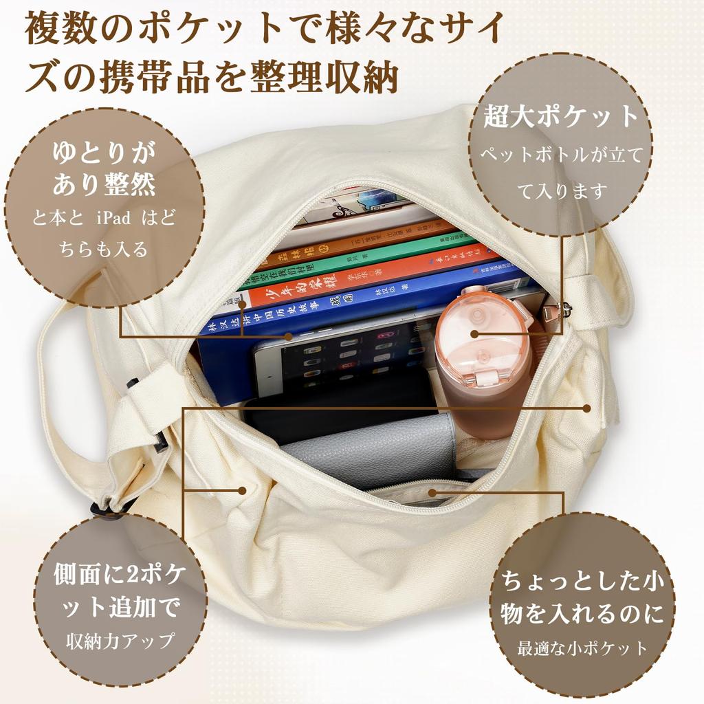 Neurix Canvas Shoulder Bag, Women's Canvas Tote Bag, Large Capacity, A4 Size, Zippered, Stylish, Cute, Lightweight, Simple, Solid Color, Unisex,