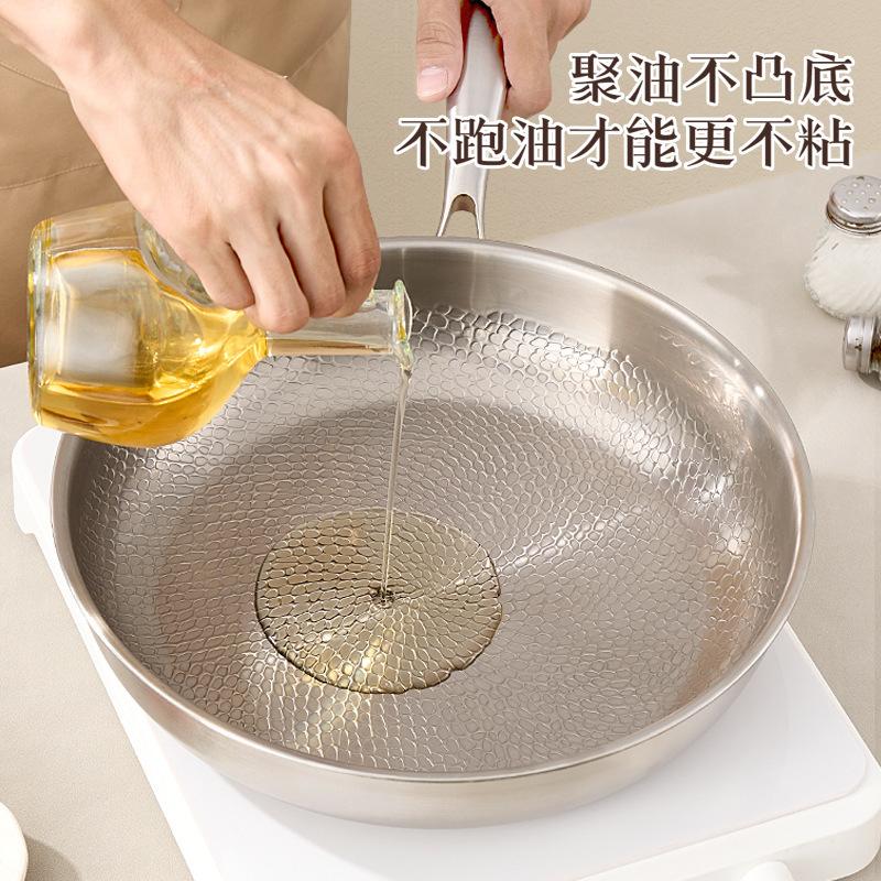 Titanium stainless steel frying pan deep large capacity lotus leaf pattern pan household non-stick wok pan