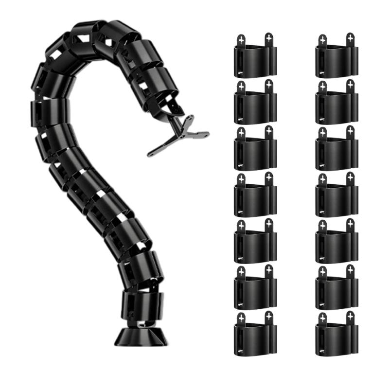

Cable Spine Under Desk Cable Tray Plastic Cord Organizer Flexible Snake Tube For Desk Wires Management Easy to Use чорний