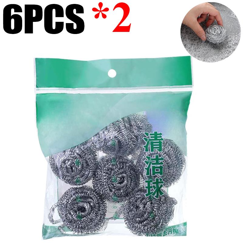 Steel Wire Cleaning Ball Dishwashing Pot Pans Scrubber Stainless Steel Balls Rust Removal Brush Utensil Kitchen Cleaner Tools