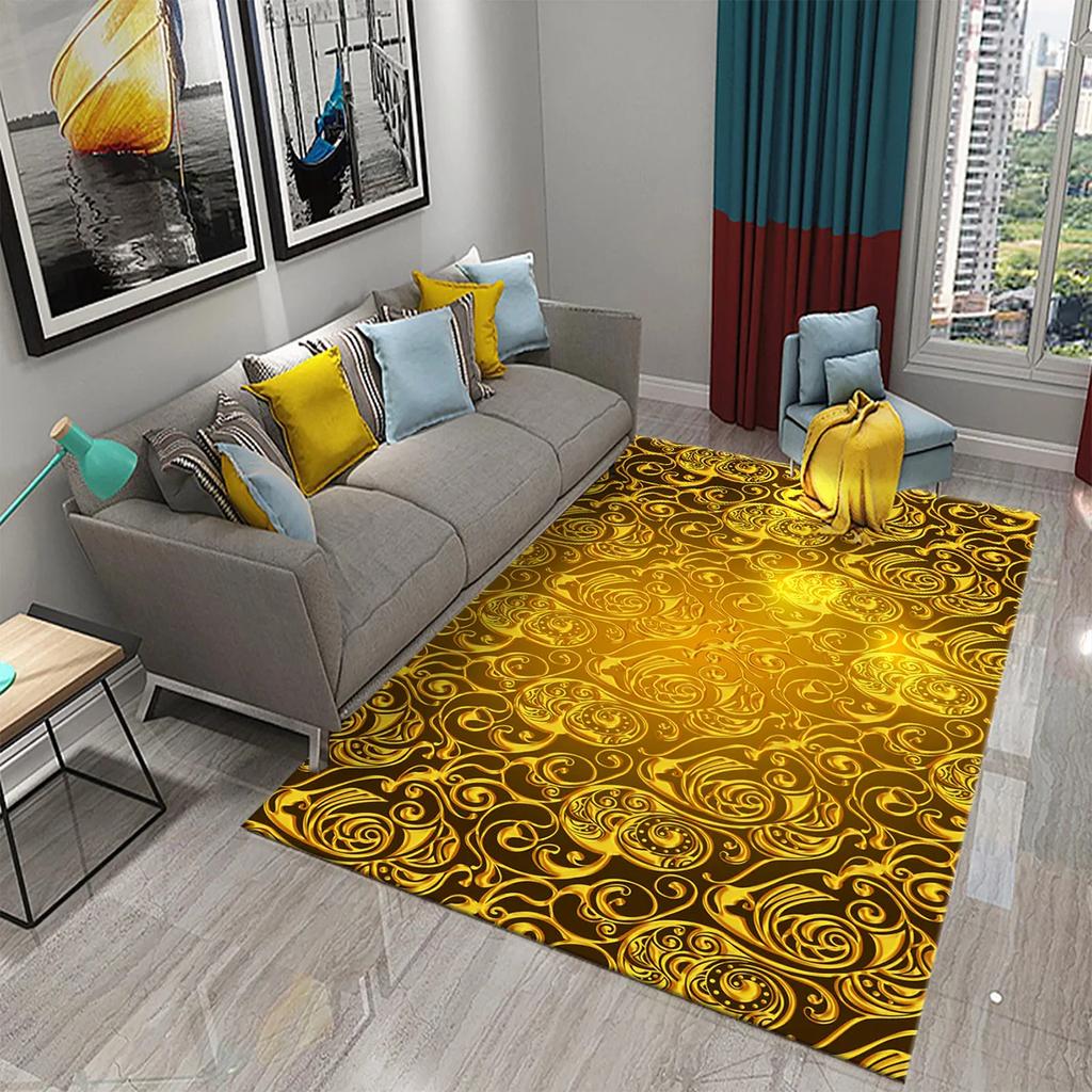 Dywan 3D Czarno-Złoty do Salonu Nowoczesna Luksusowa Dekoracja Abstrakcyjne Dywany do Sypialni Dywanik Podłogowy Kuchnia Łazienka Dywanik Antypoślizgowy