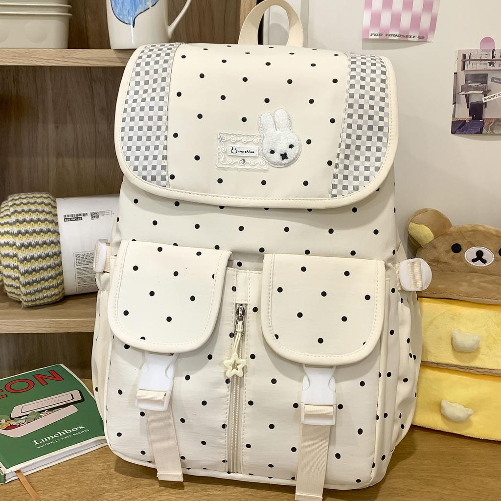 Schoolbag Ice Sea Light Blue Polka Dot Backpack Elementary School Student Versatile School Bag Female Junior High School High School Student Fashion