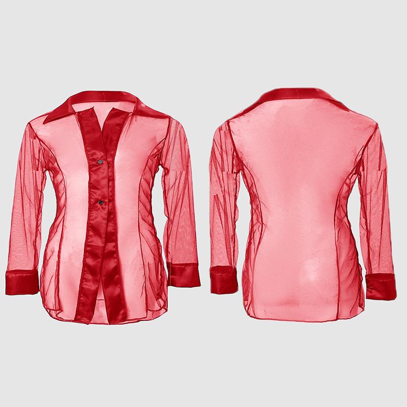 Sexy Women Long Sleeve See Through Sleepwear Sheer Mesh Button Front Babydoll Perspective Mini Dress Fashion