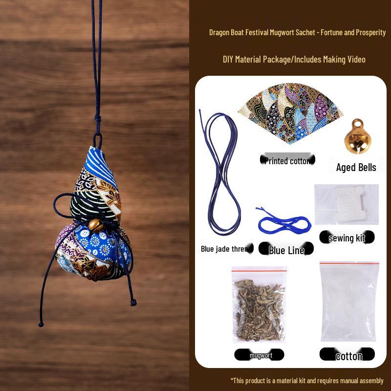 Dragon Boat Festival DIY Mugwort Mosquito Repellent Sachet Kit - Triangular Zongzi Pendant Gift