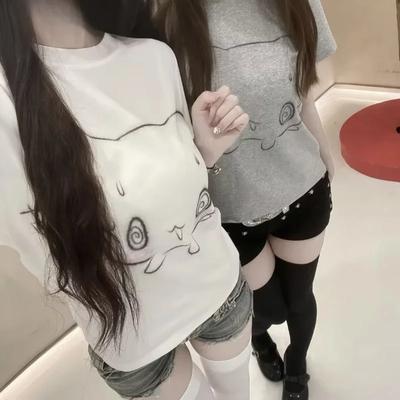 Women's Japanese T-shirt Short Sleeve Round Neck Clothing Fashionable Casual Cute Summer T-shirts Anime Y2k Printed T-shirts