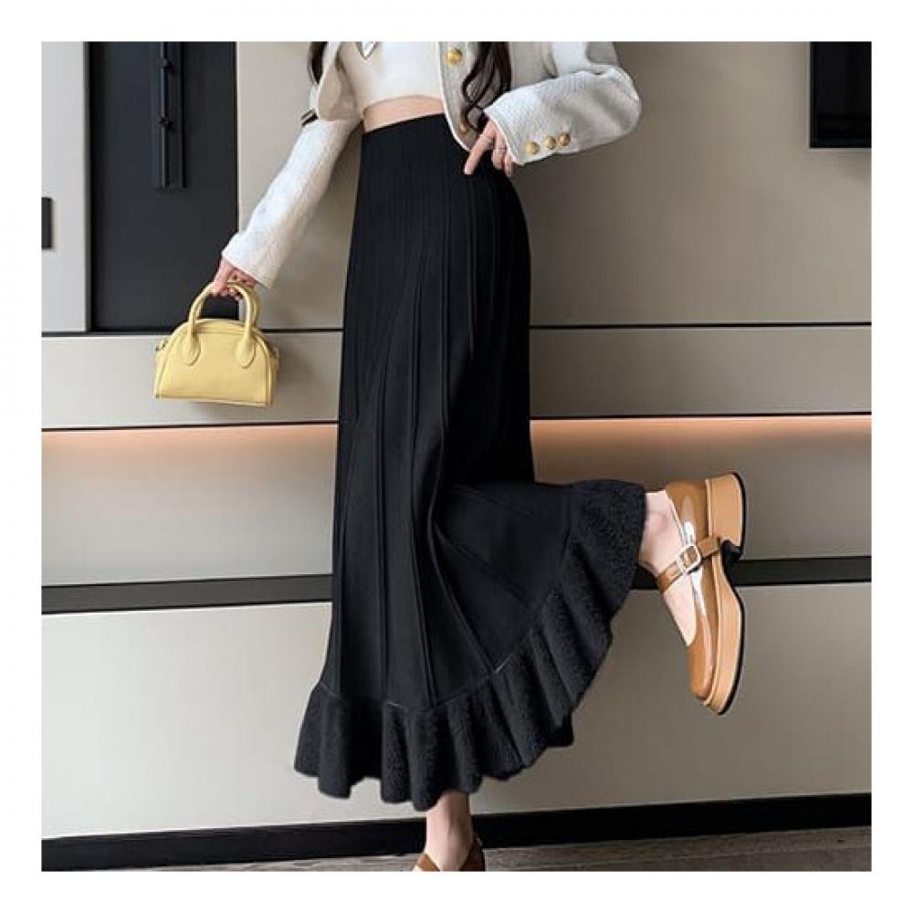 Navava Hem Point Banding Knit Long Skirt Ns374