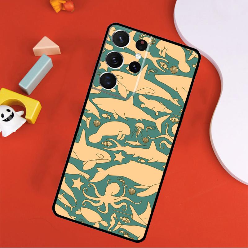 Shark and Killer Whale Phone Case For Samsung Galaxy S25 Ultra S9 S10 S20 S21 FE S22 S23 S24 Plus S24 Ultra Cover