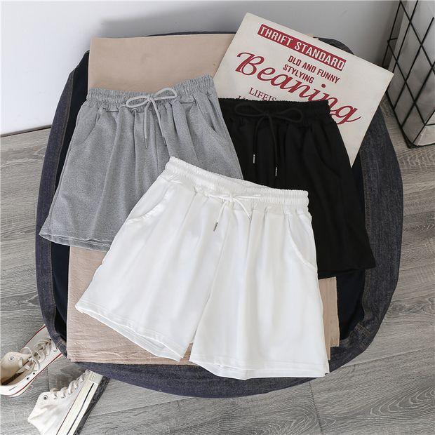 Women's Drawstring Elastic Waist Wide Leg Shorts A-Line Casual Shorts Thin Polyester Summer Sports Bermuda Shorts